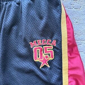 Y2K Mecca Athletics Basketball Embroidered Black & Red & Yellow Lined Shorts